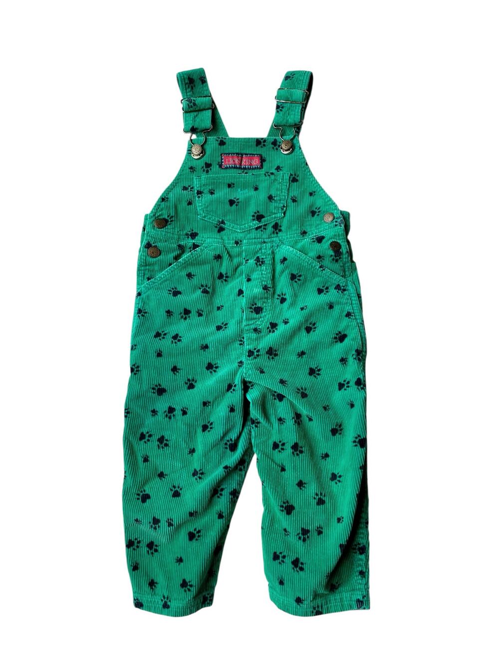 Vintage Disney The Lion King Toddler Corduroy Overalls Green Paw Print Size 3T